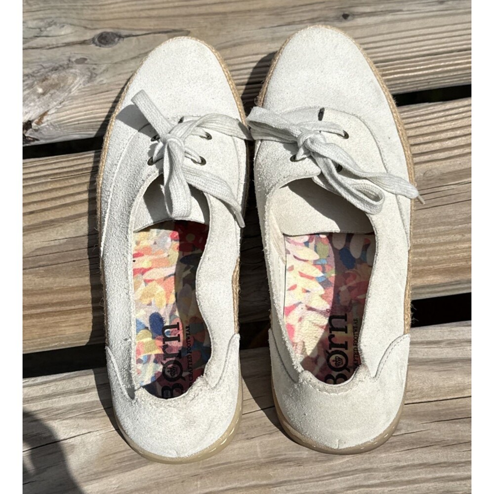 Born Capella Leather Sneakers 10M Ivory Espadrille Comfort Excellent Cond - Picture 10 of 13